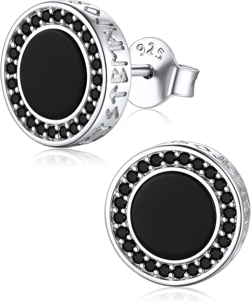 ChicSilver 925 Sterling Silver Viking Rune Natural Black Onyx Stud Earrings For Women Men - Image 1